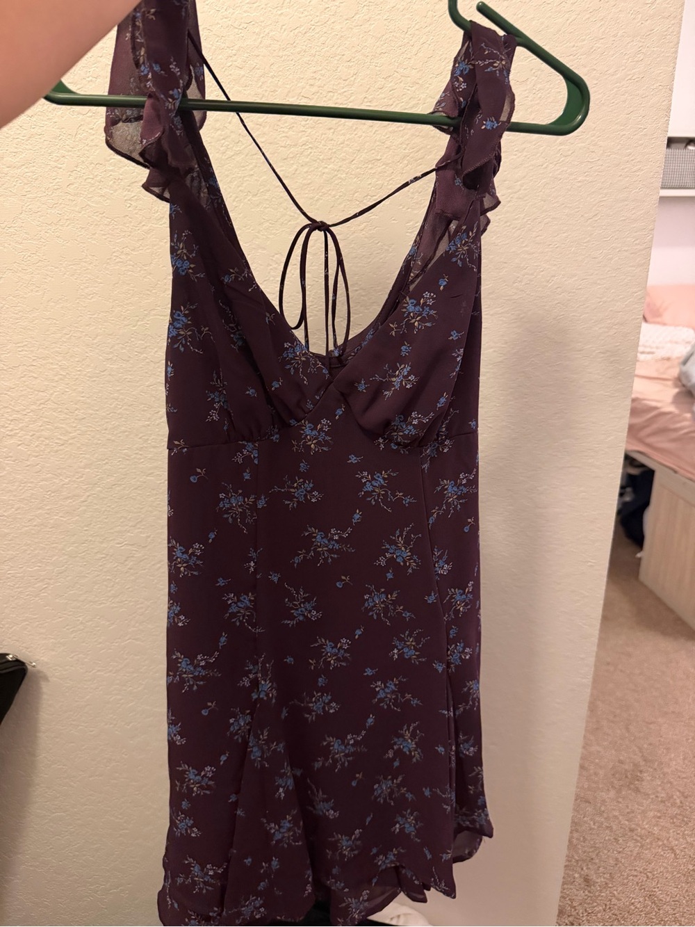 Target Plum Floral Ruffle-Shoulder Chemise with Blue Accent